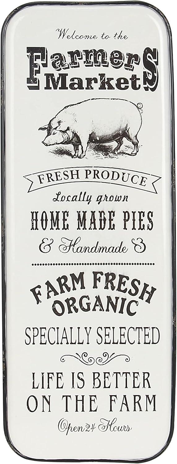 42" x 16" Vintage Country Iron Farmhouse Metal Sign Wall Decor Black - Olivia & May: Glazed White Rectangular Panel