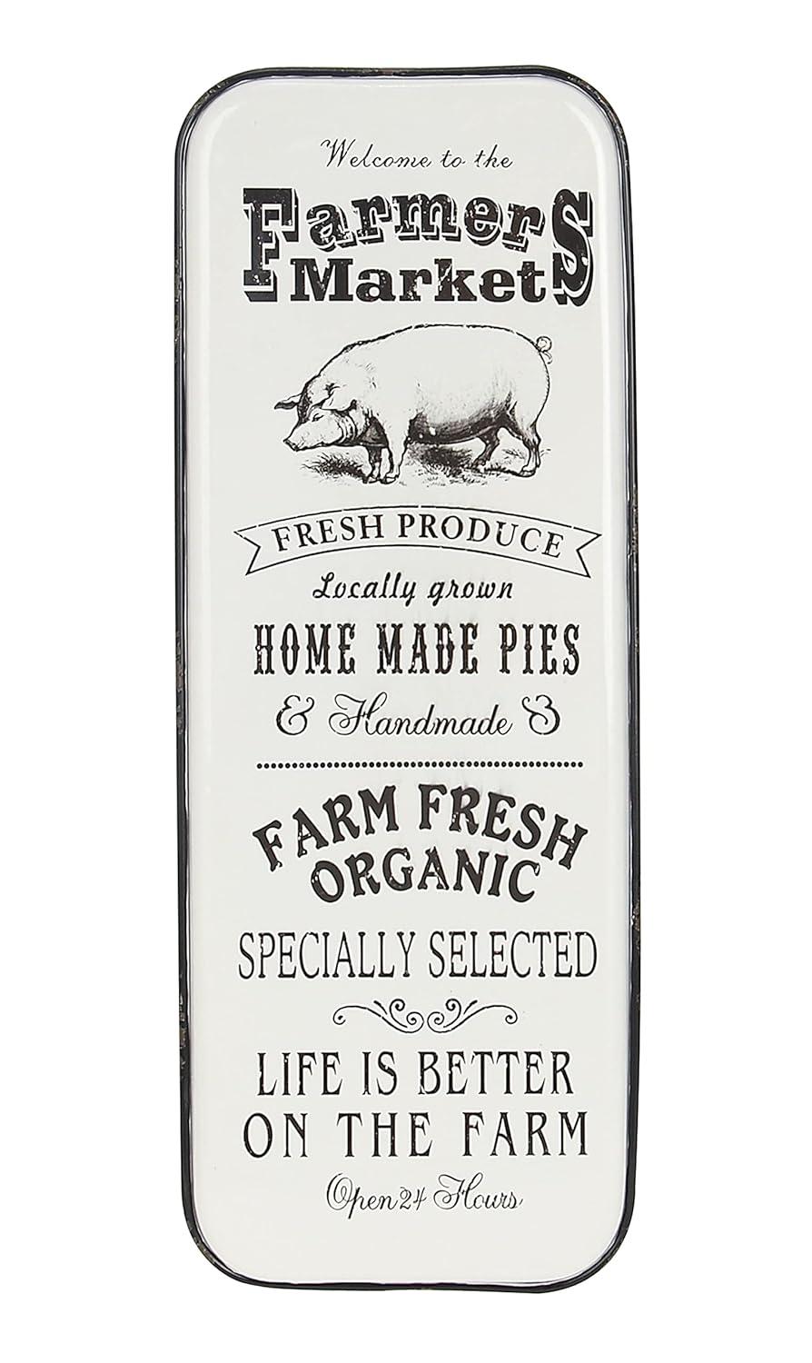 42" x 16" Vintage Country Iron Farmhouse Metal Sign Wall Decor Black - Olivia & May: Glazed White Rectangular Panel