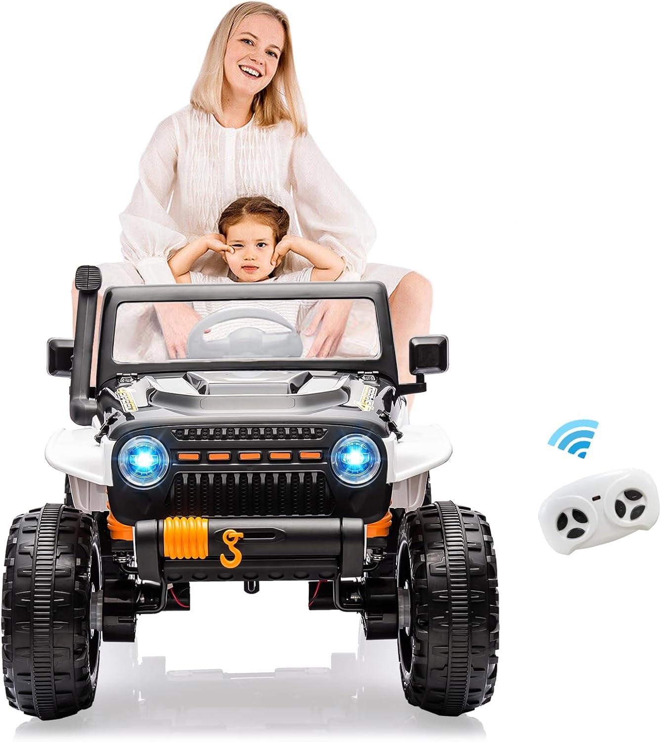 Telyswee Ride on Car for Kids with Parent Remote Control, 24V 4WD Battery Powered Electric Car, 2 Seater Ride On Truck, Kids Electric Vehicle, Suspension, LED Lights