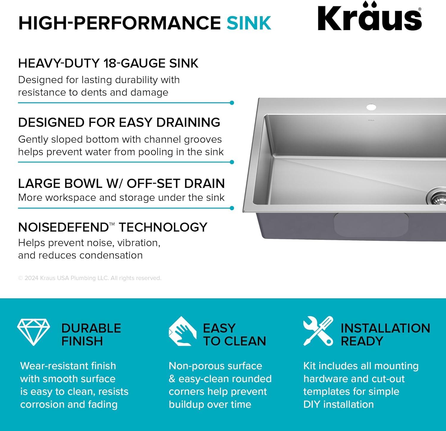 KRAUS Fairlane Undermount 18-Gauge Stainless Steel Kitchen Sink