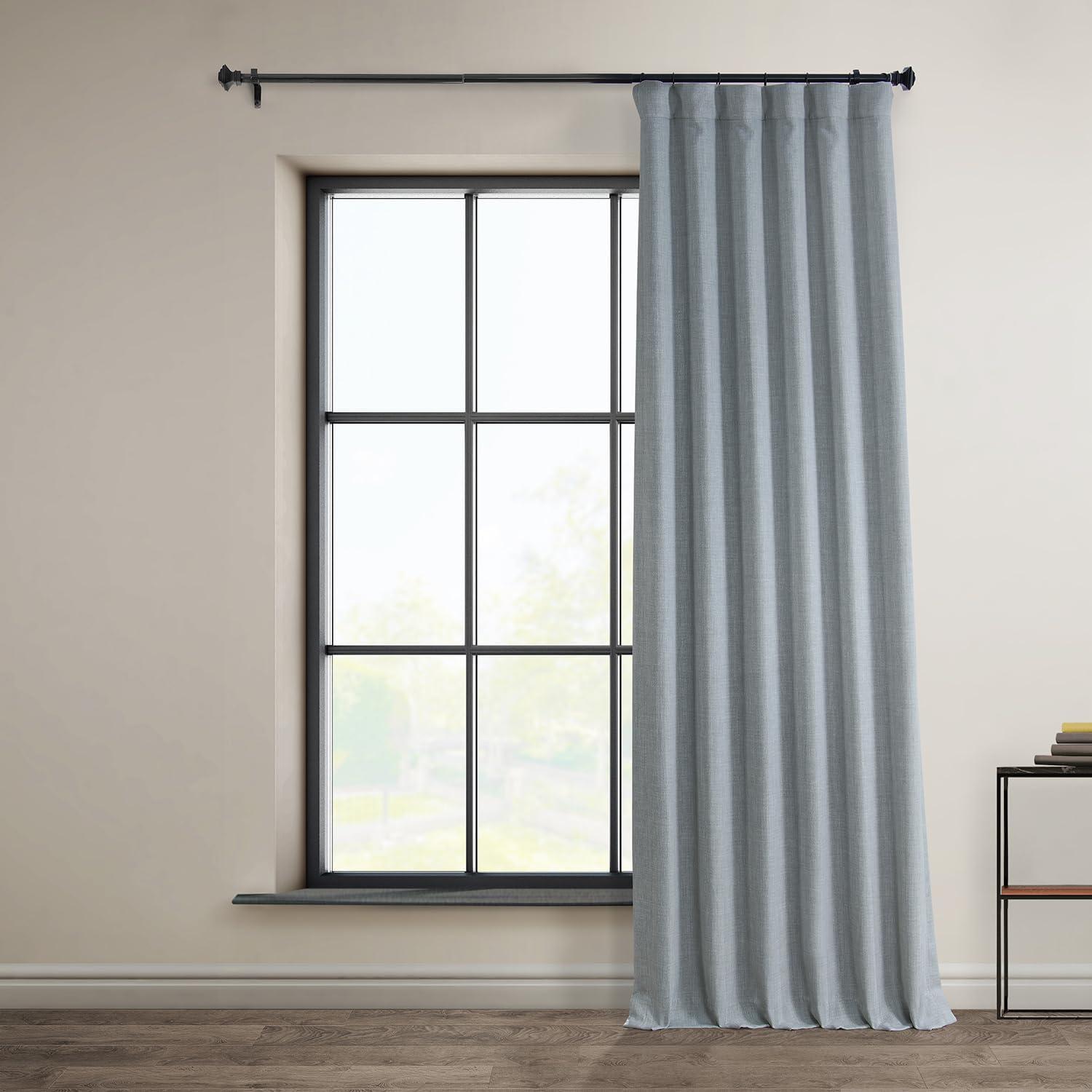 Heather Grey Faux Linen Room Darkening Curtain (1 Panel), Heather Grey, 50W X 108L