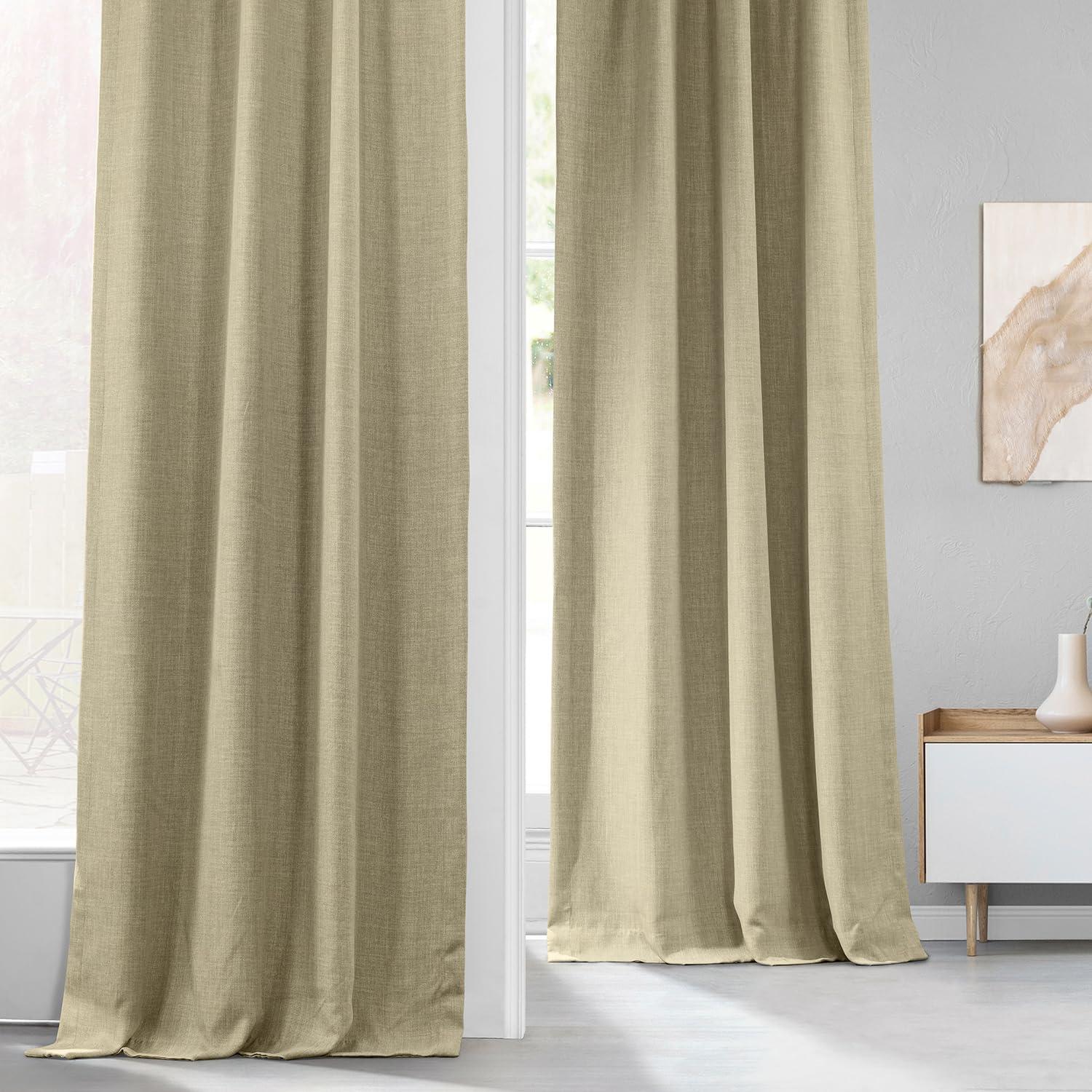 Thatched Tan Faux Linen Blackout Curtain Panel, 50W x 84L