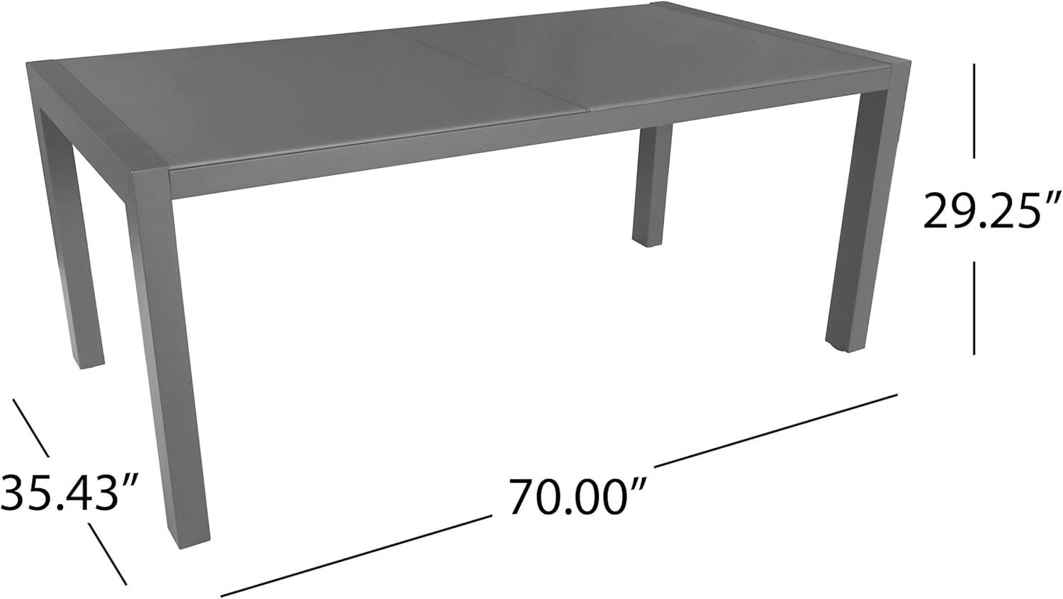 GDF Studio Marlee Outdoor Aluminum Glass Top Dining Table, Gray