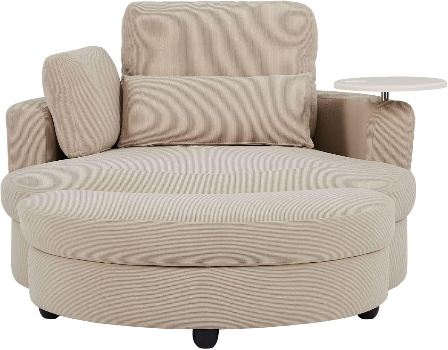 DEINPPA Swivel Round Barrel Chair with Storage Ottoman and 4 Movable Pillow Backrest, 360° Round Rotating Sofa Chair for Living Room, Hotel, Bedroom, Office, Lounge (Green + Chenille+ Foam)