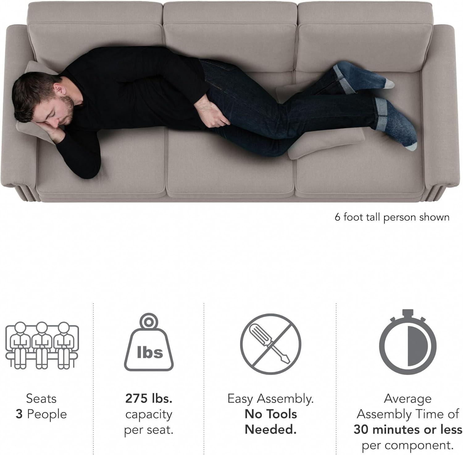 Coventry 85W Large Living Room Sofa in Charcoal Gray Herringbone Fabric