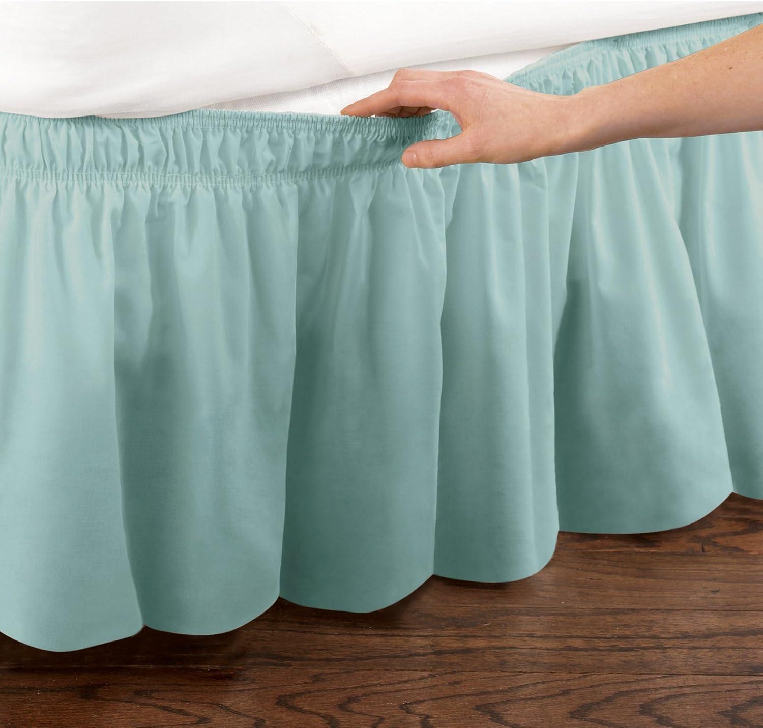 Collections Etc Wrap Around Bed Skirt, Easy Fit Elastic Dust Ruffle, Green, Twin/Full