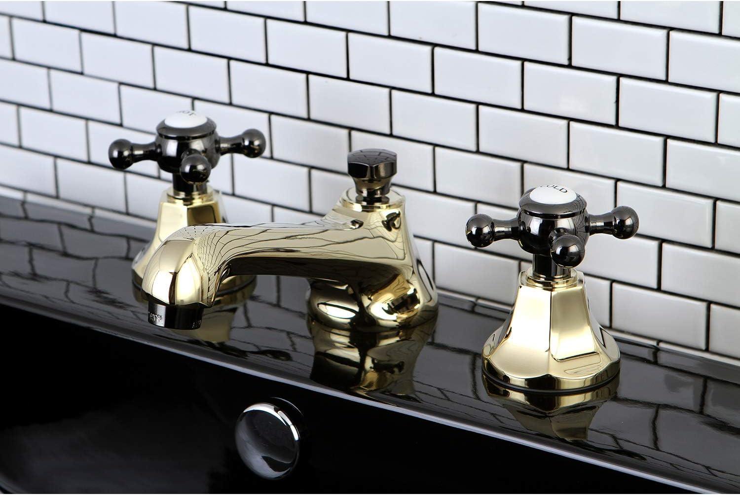 Kingston Brass Water Onyx Two-Handle 3-Hole Deck Mount Widespread Bathroom Faucet with Brass Pop-Up Drain