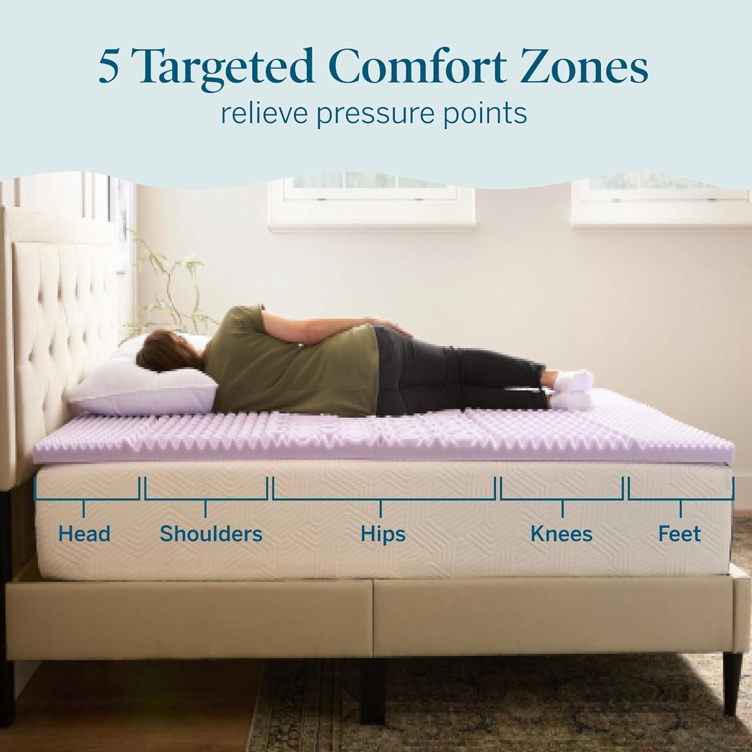 Lucid Comfort Collection 2" Zoned Lavender Memory Foam Mattress Topper