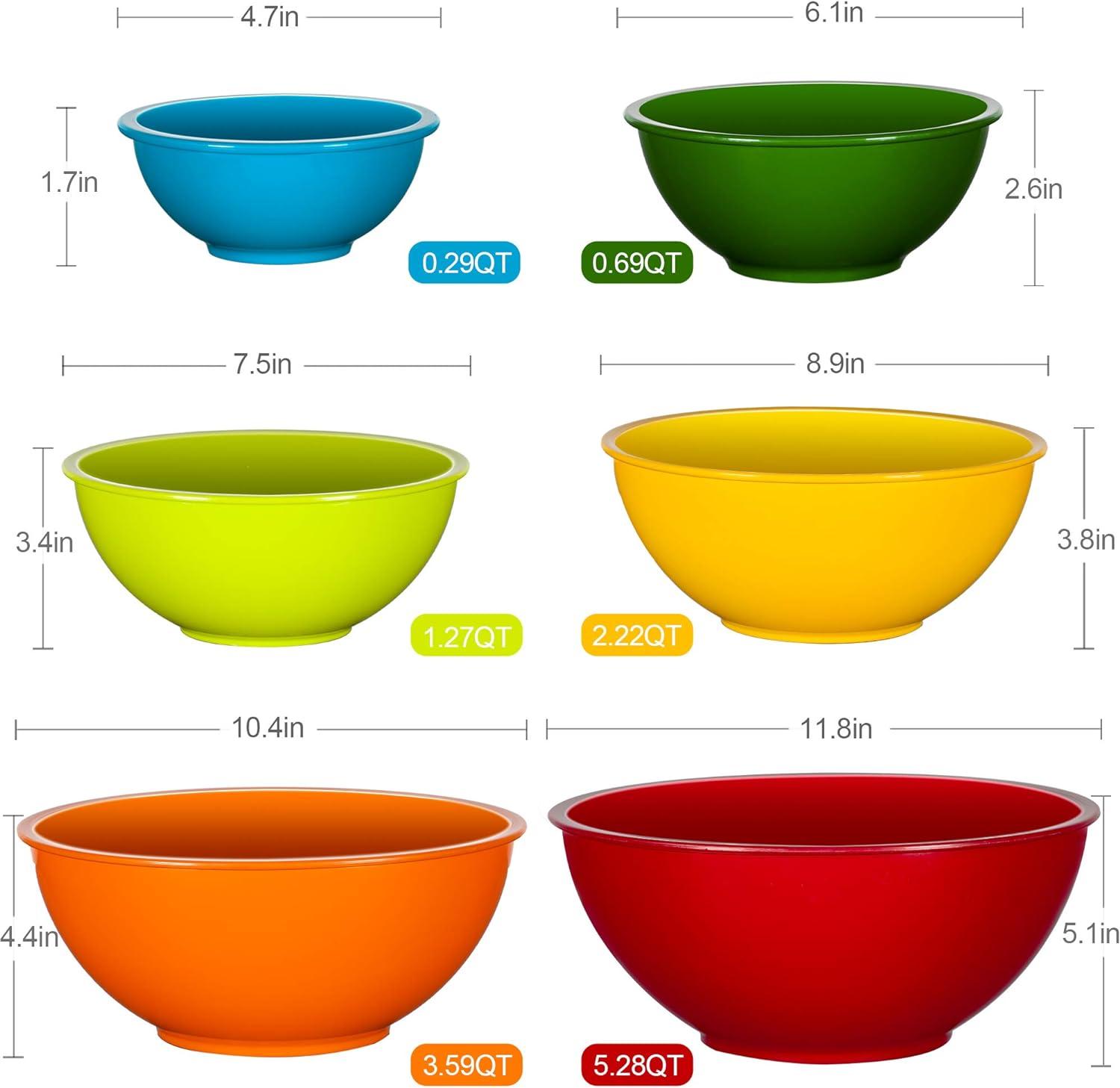 Colorful Plastic Nesting Mixing Bowls Set, 6-Piece