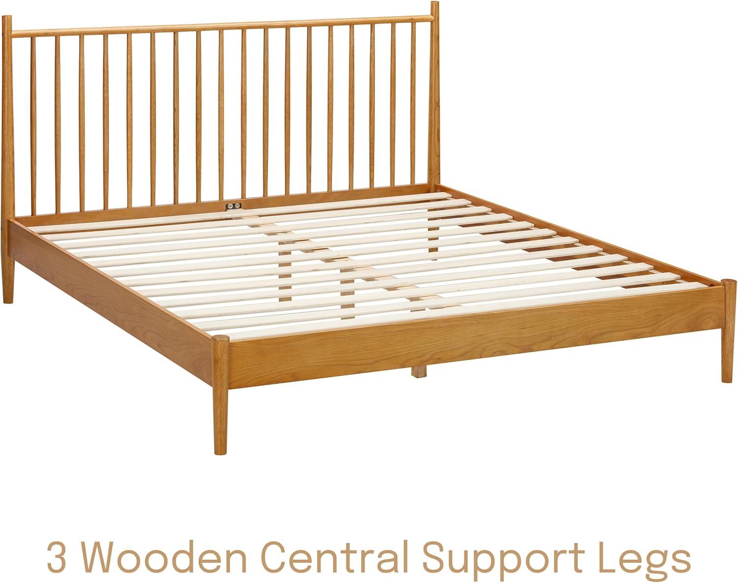 NTC Inno Solid Wood Bed Frame with Spindle Headboard and Silent Slats, 1000 lb Capacity