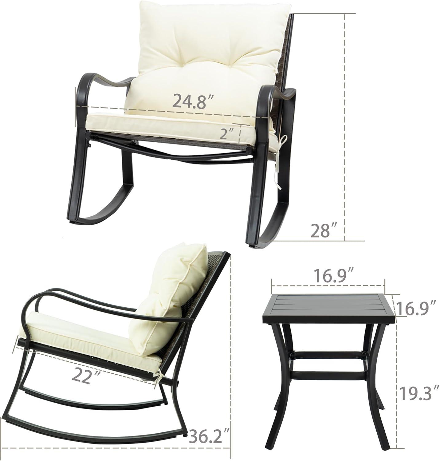 Mercury Row® Preciado 3 Piece Outdoor Patio Set With Cushions-Rocking Chair for Balcony, Lawn and Porch