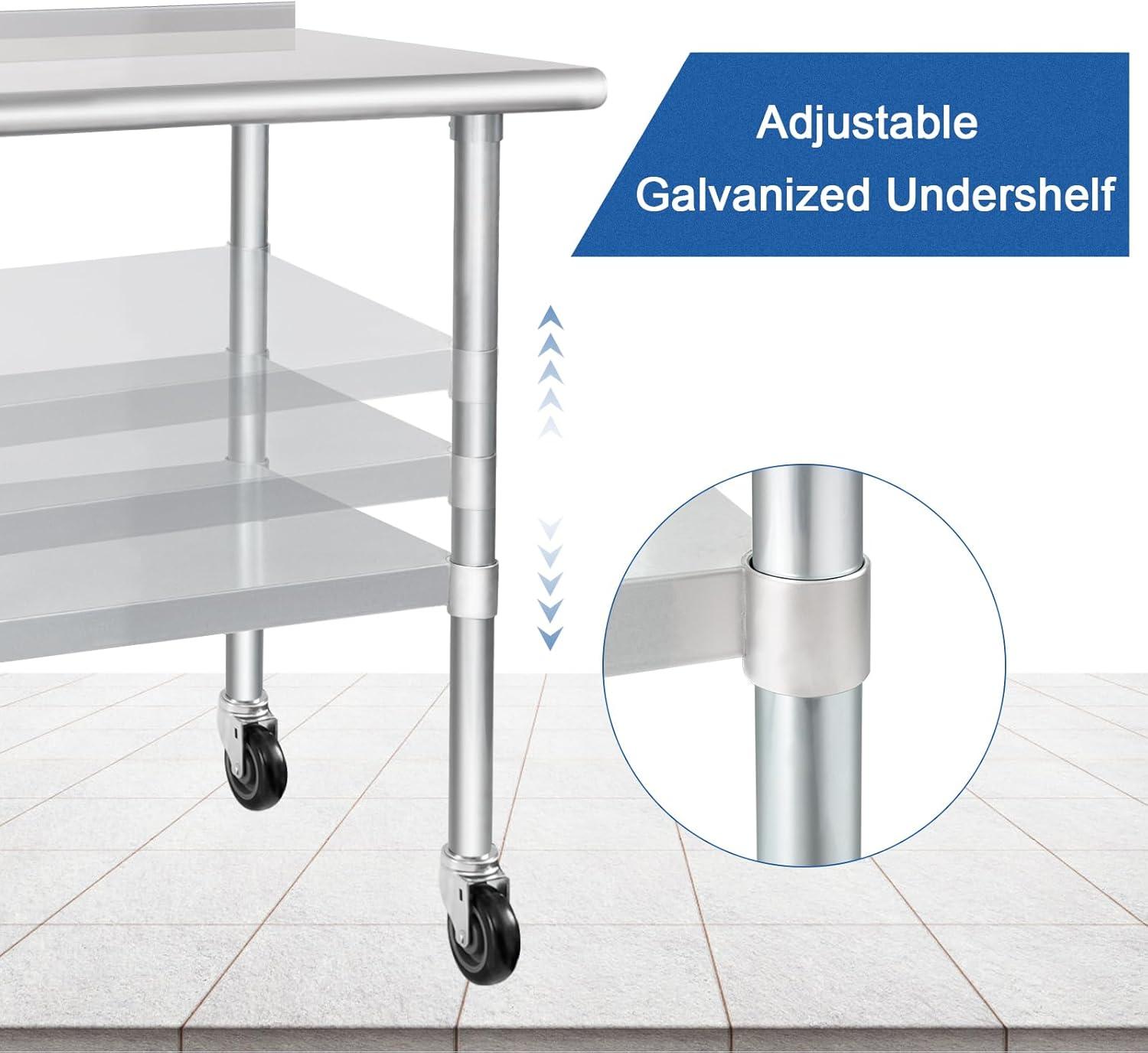 Hardura 60'' Stainless Steel Commercial Prep Table with Wheels