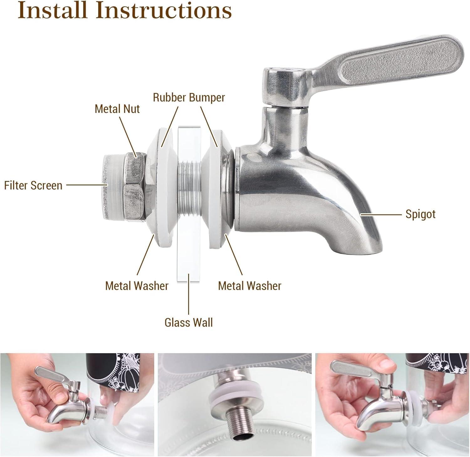 Polished Stainless Steel Beverage Dispenser Replacement Spigot Set