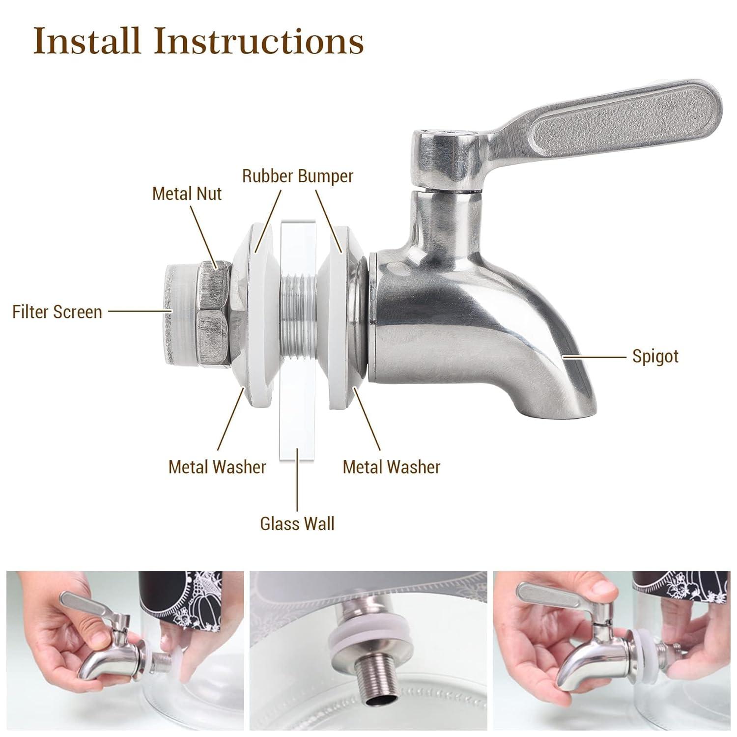 Polished Stainless Steel Beverage Dispenser Replacement Spigot Set