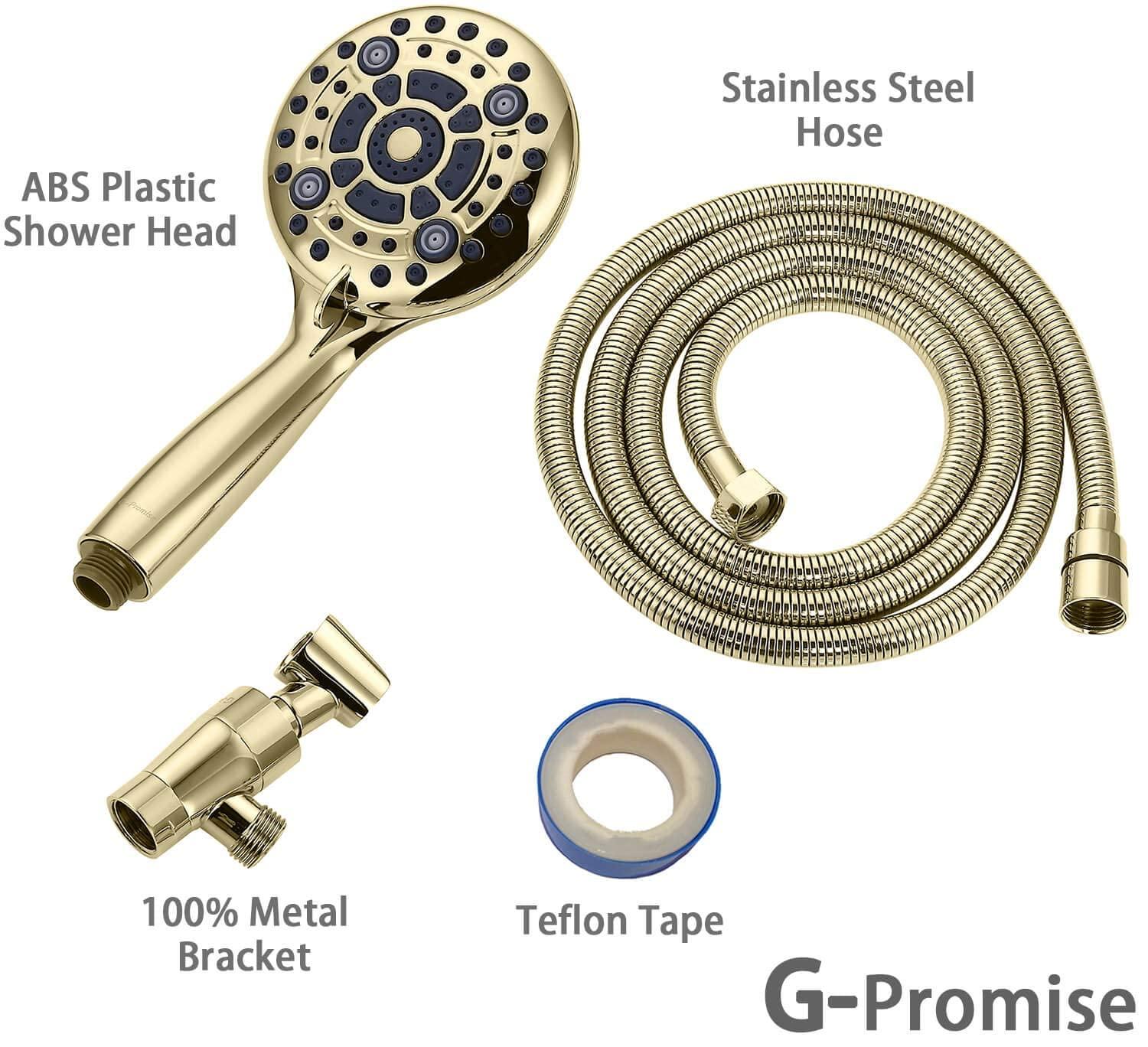 G-Promise Handheld Shower Head High Pressure 6 Spray Settings, Detachable Hand Held Showerhead 4.9 Inch Face with Extra Long Flexible Hose and Metal Adjustable Bracket