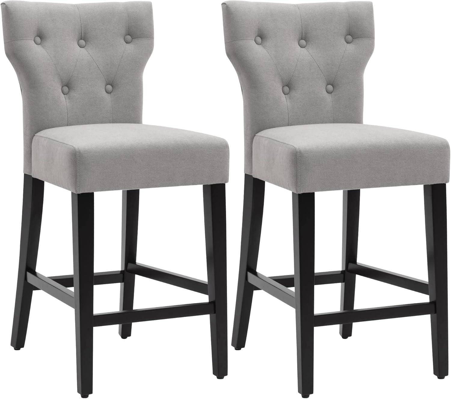 Gray Fabric Button Tufted Counter Height Bar Stools, Set of 2