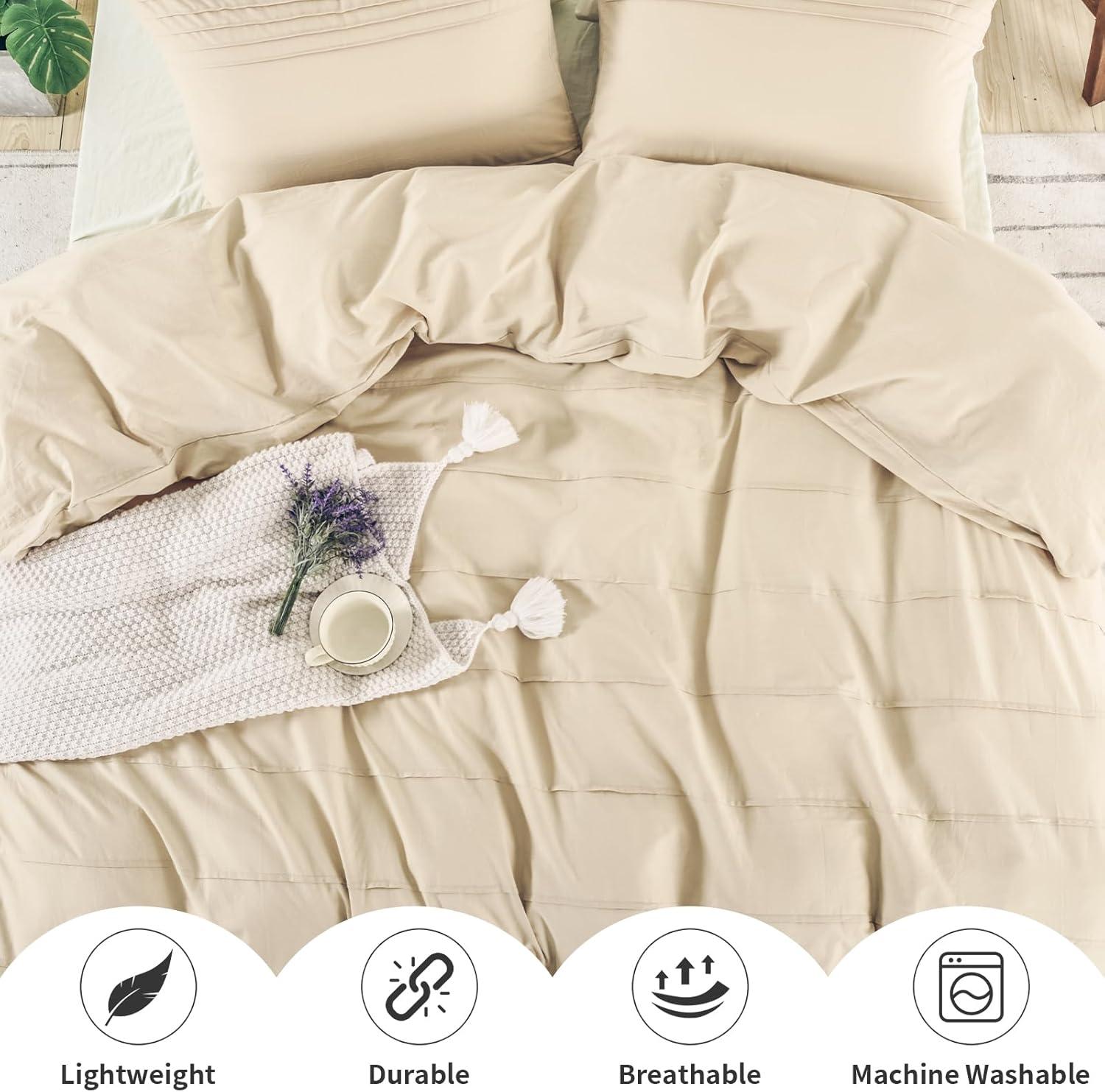 NEXHOME PRO Duvet Cover Set 100% Washed Cotton Oversized Queen 98"x98", Organic Natural Linen Look Textured 3 Pieces Bedding Set Apricot Yellow with Zipper Closure, Breathable, Soft (No Comforter)