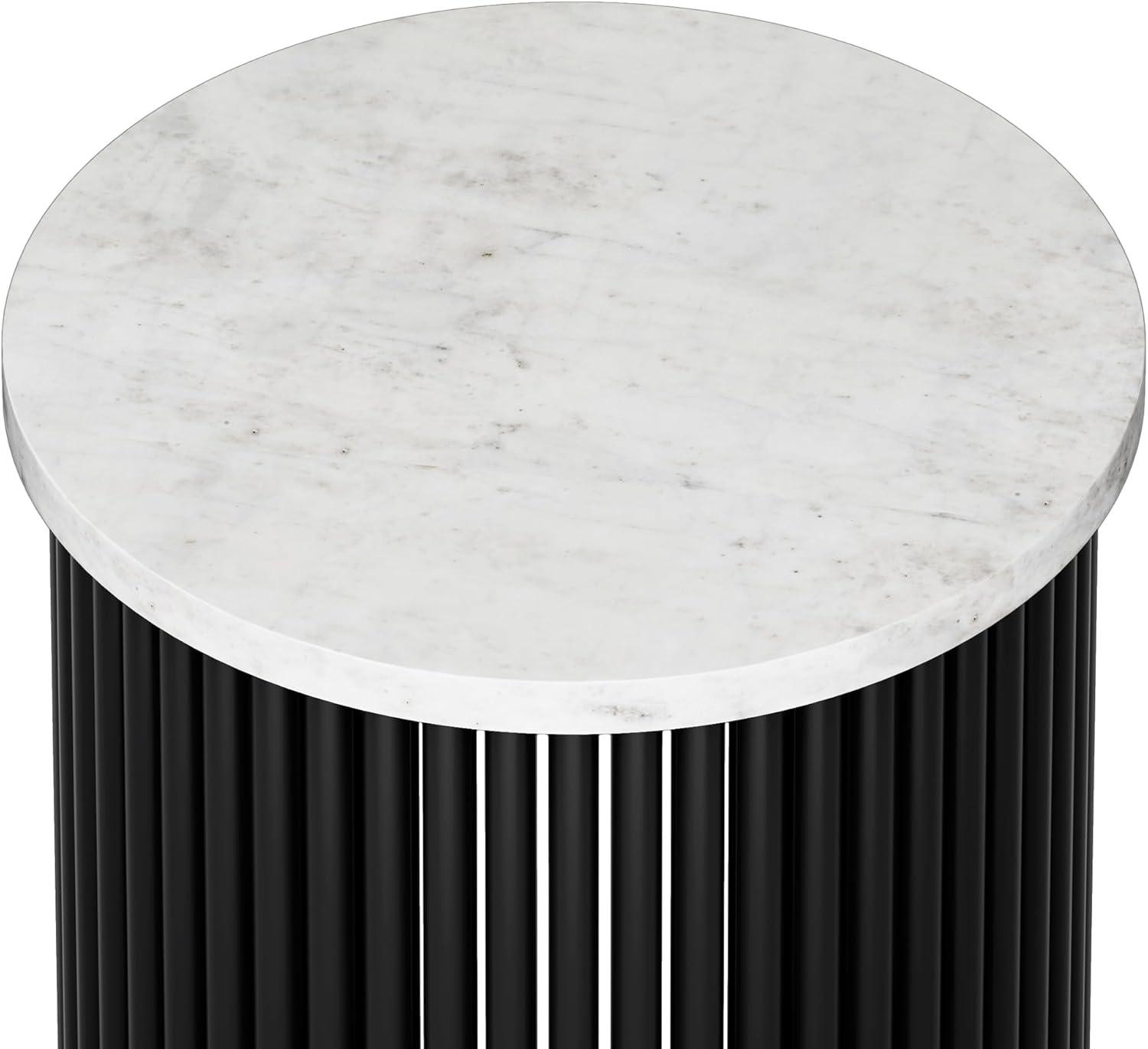 Simpli Home Demy 18"W Genuine Marble Industrial End Table with Slatted Metal Base, Assembled