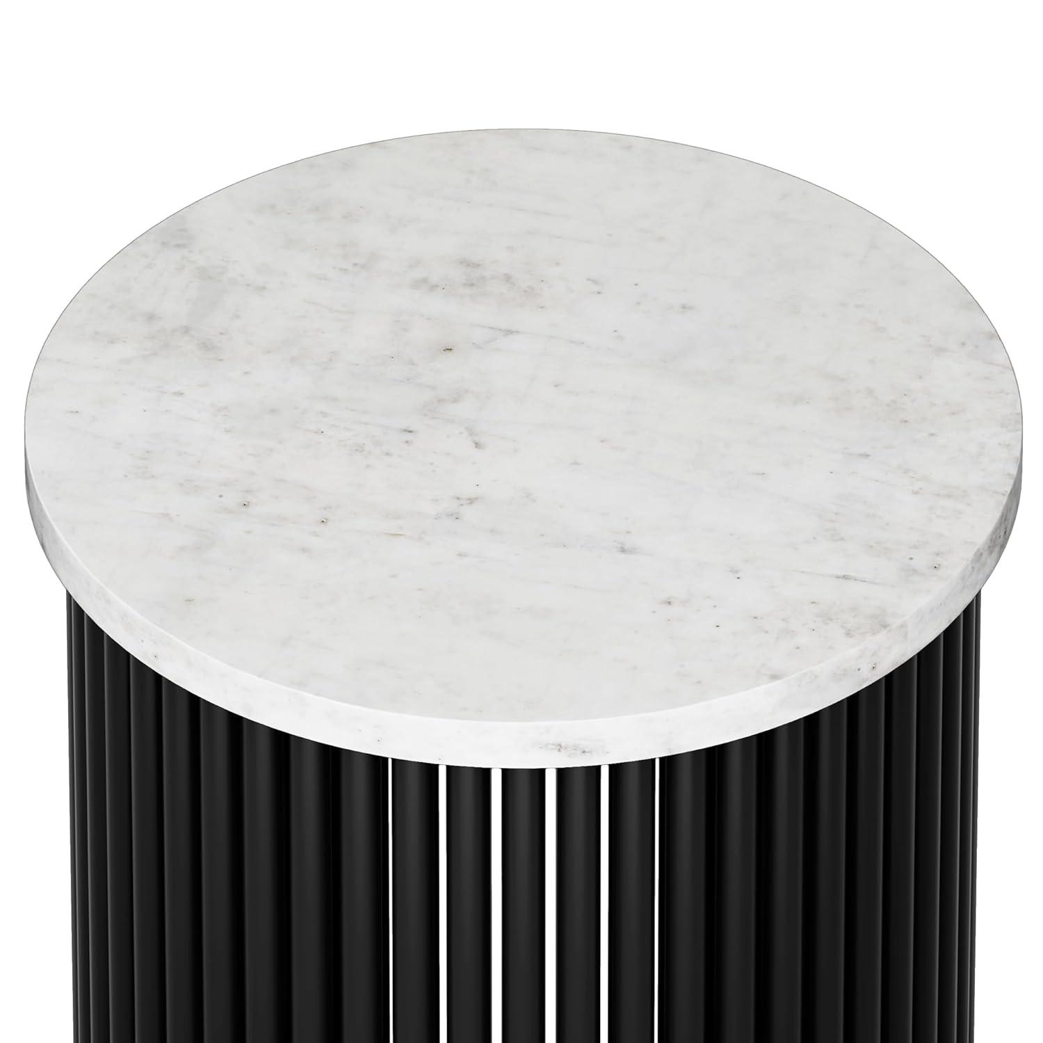 Simpli Home Demy 18"W Genuine Marble Industrial End Table with Slatted Metal Base, Assembled