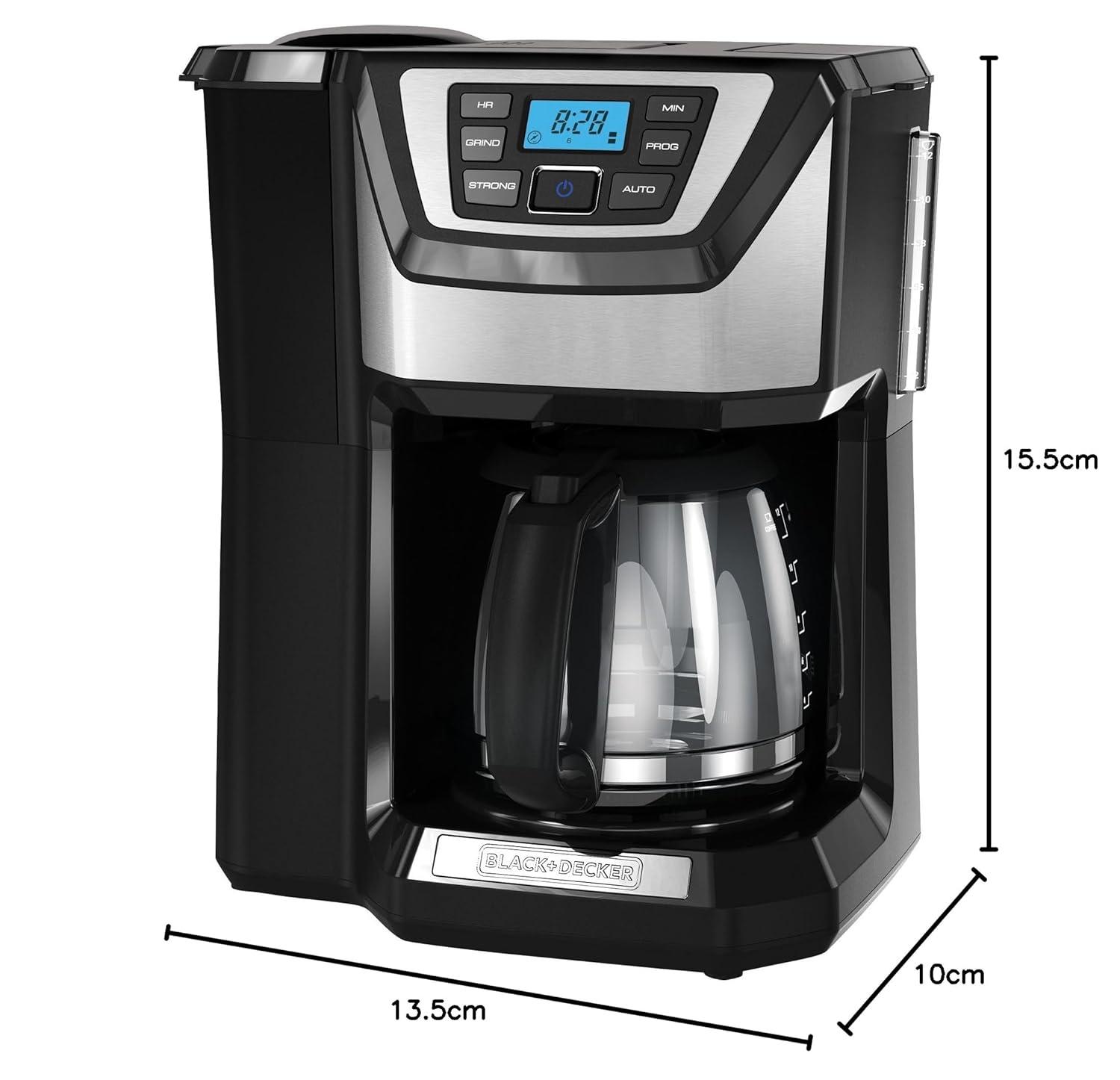 BLACK+DECKER 12-Cup Mill and Brew Coffee Maker, Automatic Grind and Brew Drip Coffee Machine, Programmable, Sneak-A-Cup, Reusable Filter