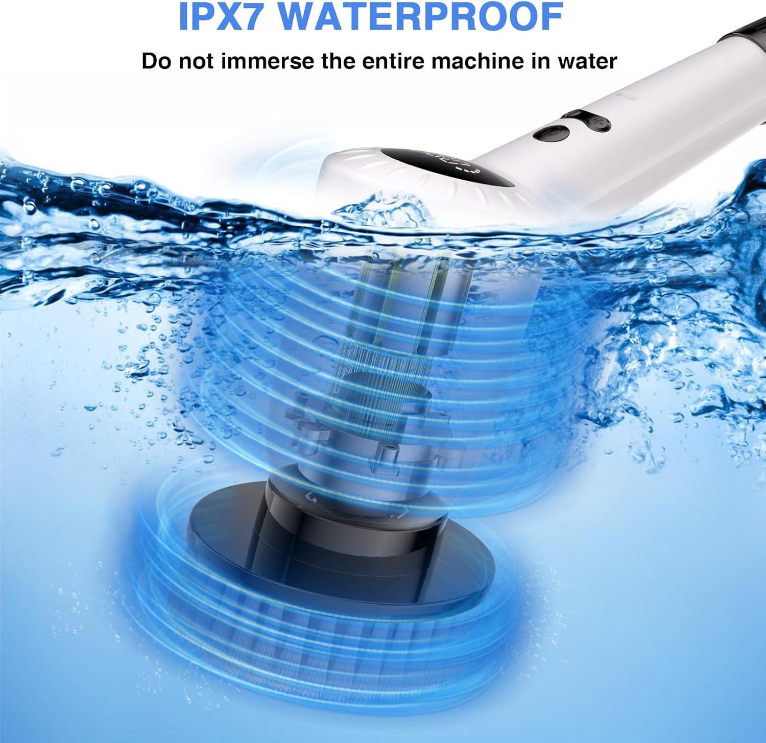 Electric Spin Scrubber，Upgrade Electric Spin Cordless Tub and Tile Scrubber w/ Adjustable Extension Arm，3 Speed 7 Replaceable Cleaning Heads，Power Spin Scrubbers Cleaning Bathroom，Floor，Car