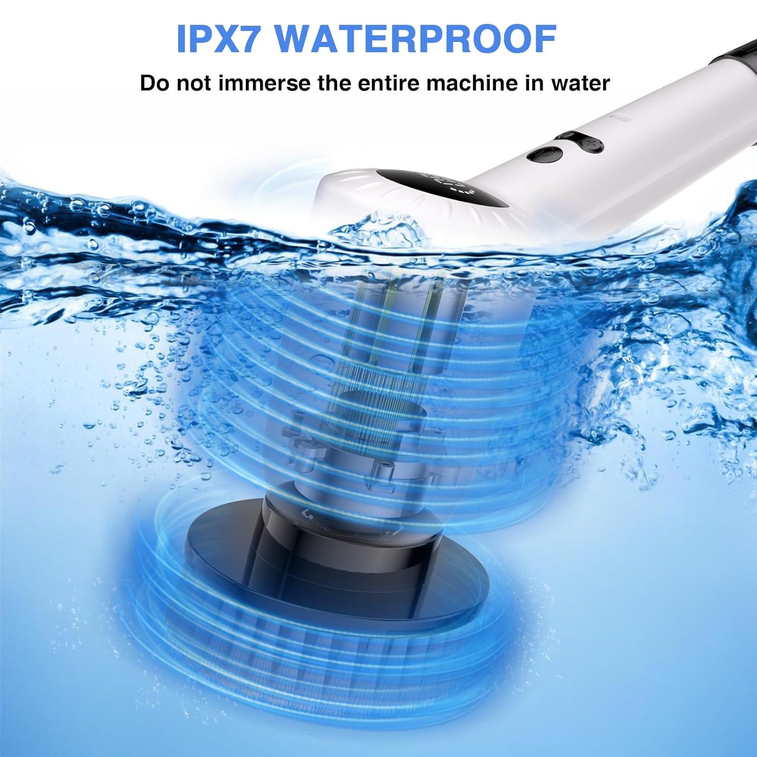 Electric Spin Scrubber，Upgrade Electric Spin Cordless Tub and Tile Scrubber w/ Adjustable Extension Arm，3 Speed 7 Replaceable Cleaning Heads，Power Spin Scrubbers Cleaning Bathroom，Floor，Car