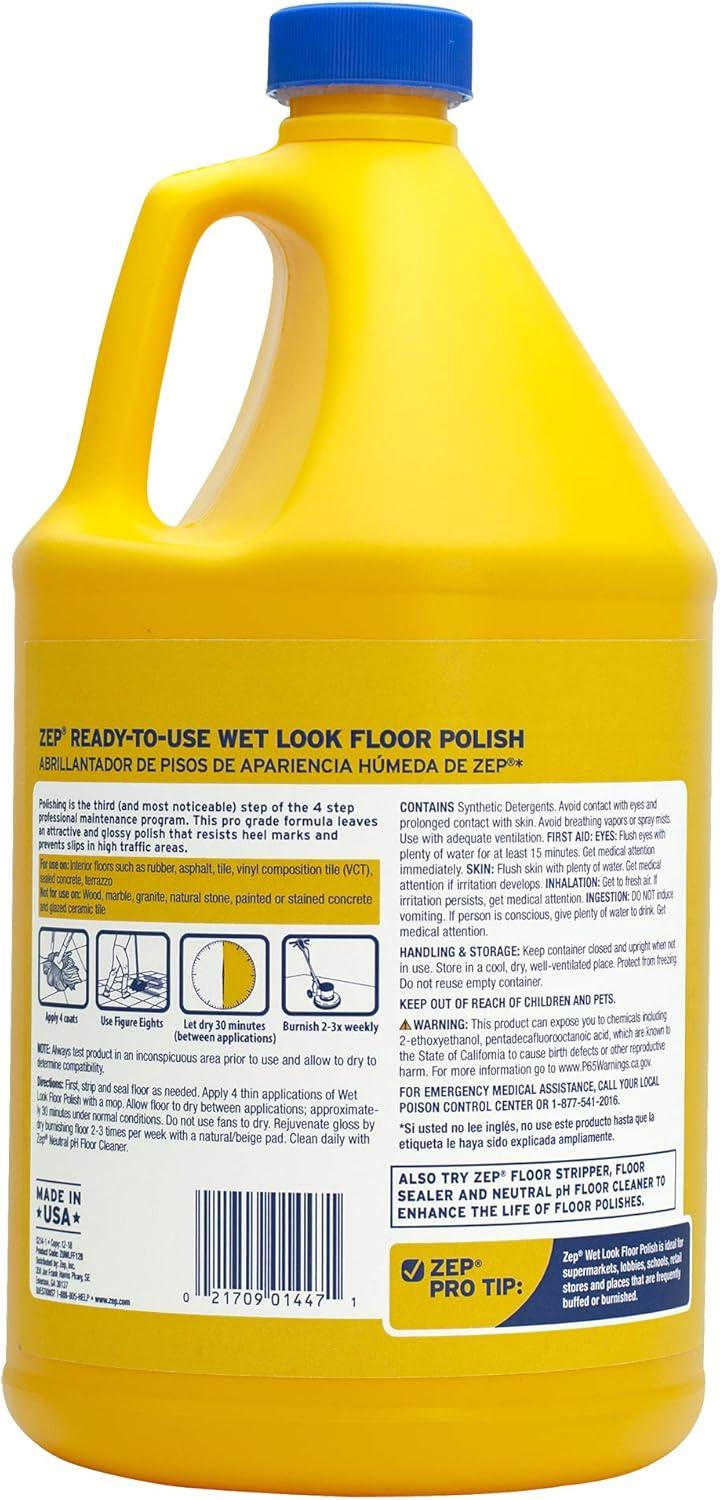 Zep Professional Wet Look Floor Polish Indoor Commercial Floor Cleaners, Mild Ammoniacal, 128 oz