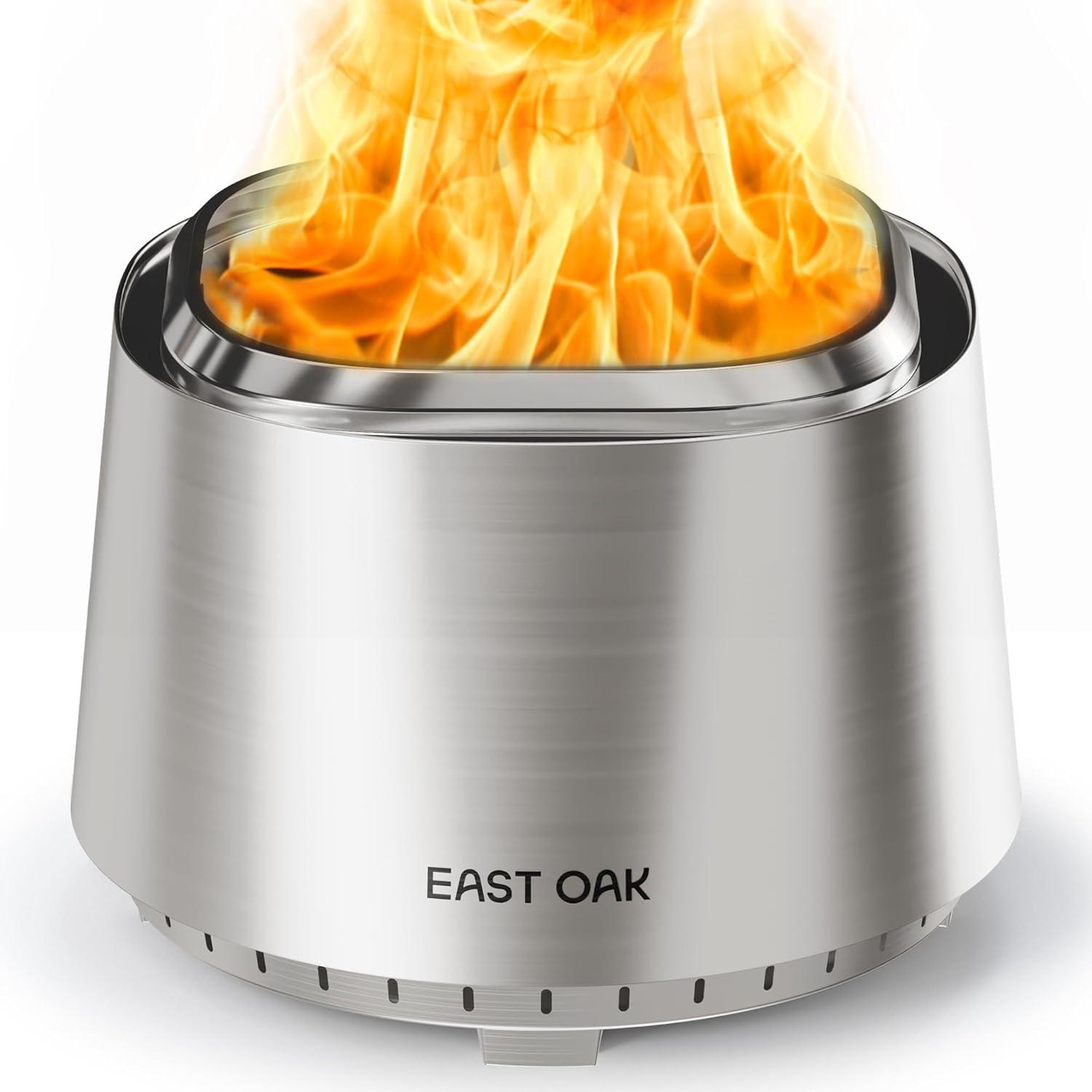 East Oak 21" Smokeless Round Outdoor Fire Pit Silver: Stainless Steel, Heat & Rust-Resistant, No Tools Assembly