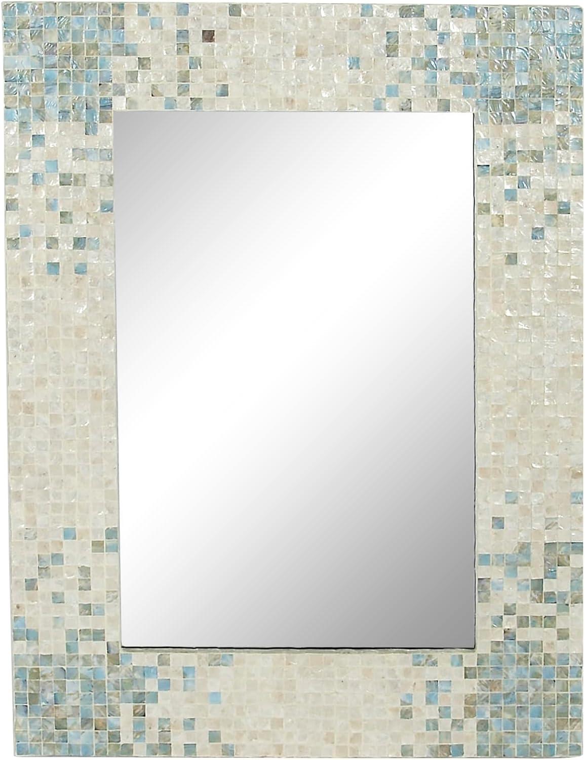 Coastal Cream Rectangular Wall Mirror with Blue Mosaic Corners