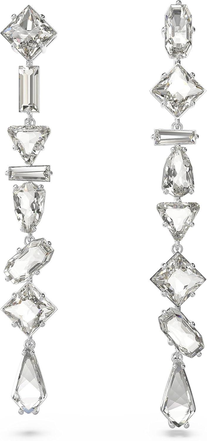 Elegant Silver and Crystal Drop Earrings with White Stones