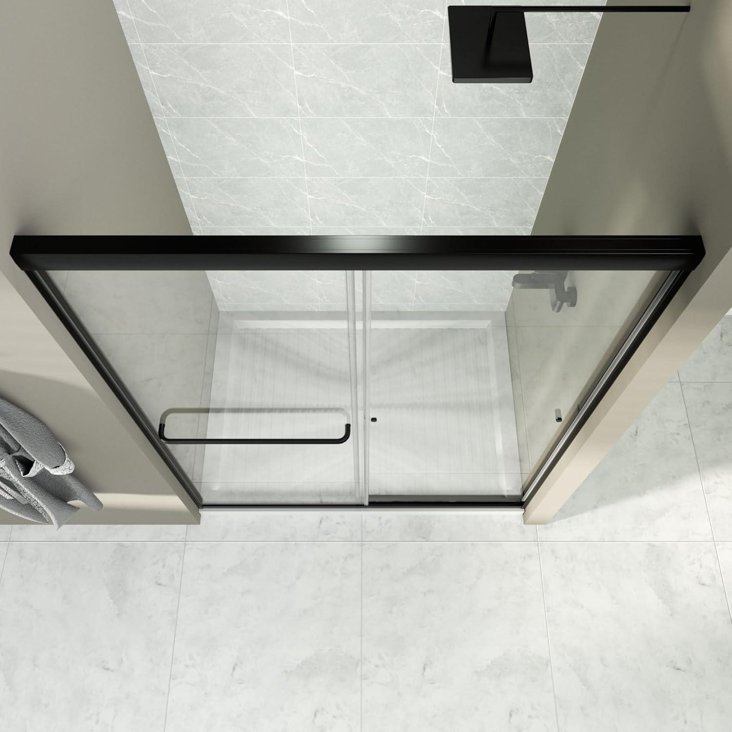 50-54" W x 72" H Semi-Frameless Sliding Glass Shower Door, Matte Black Finish Shower Door with 1/4'' (6mm) Clear SGCC Tempered Glass