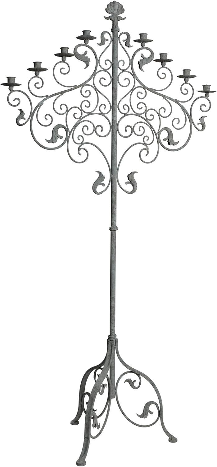 Antique Gothic Gray 74'' Metal Floor Candelabra