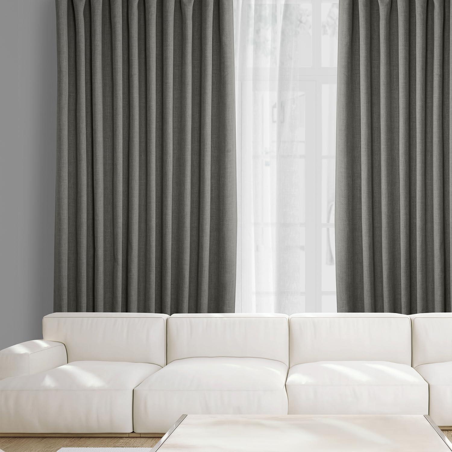 Textured Faux Linen Rod Pocket Room Darkening Curtains for Bedroom & Living Room Curtains - Single Panel Drapes