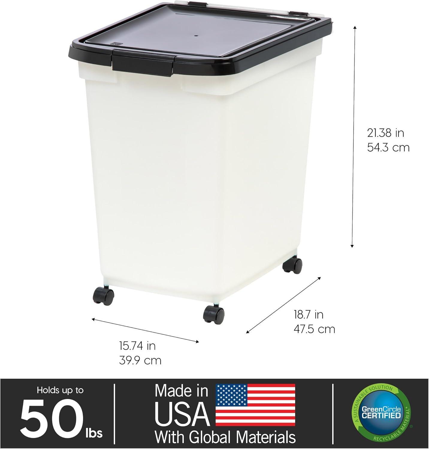 65 Qt Pearl and Black Airtight Pet Food Storage Container with Casters