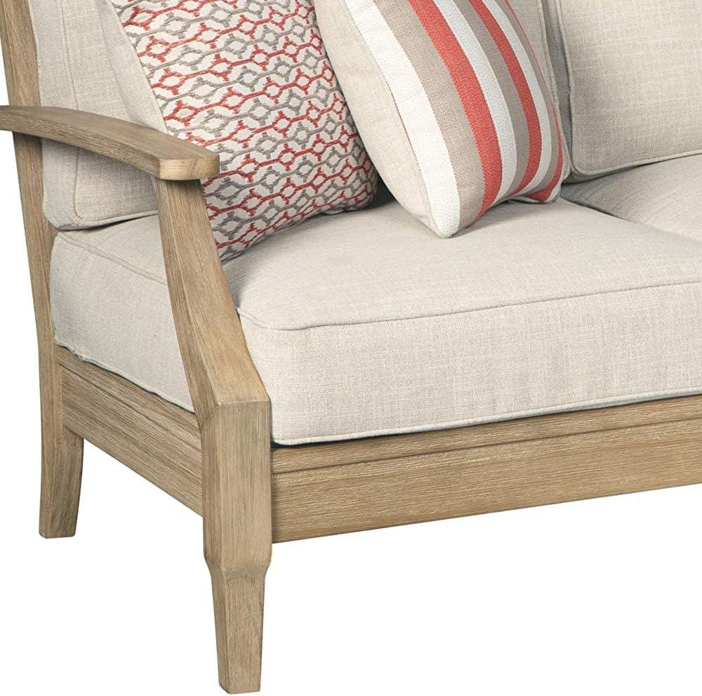 Clare View Beige Eucalyptus Wood Stationary Sofa