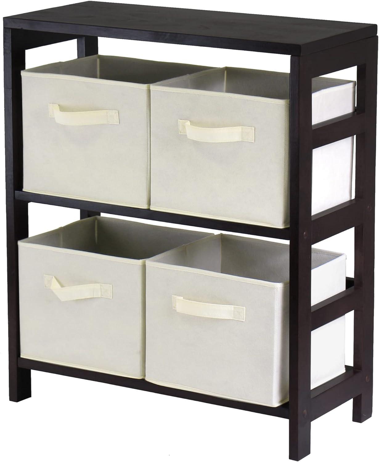 Espresso Brown Transitional 2-Section Wood Storage Shelf with Baskets