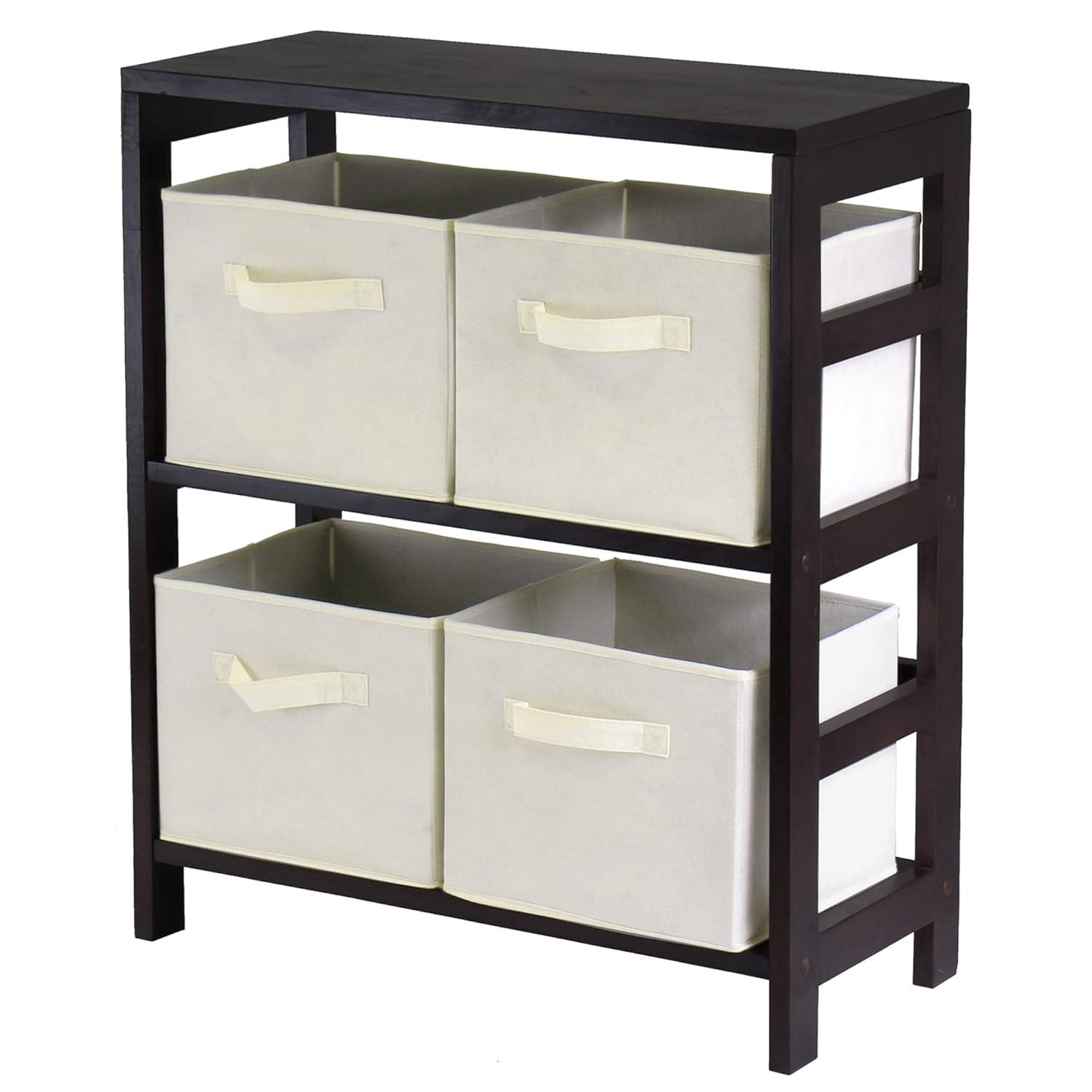 Decorative Storage Cabinets Espresso Brown - Winsome: Foldable Fabric Baskets, Solid Wood Composite