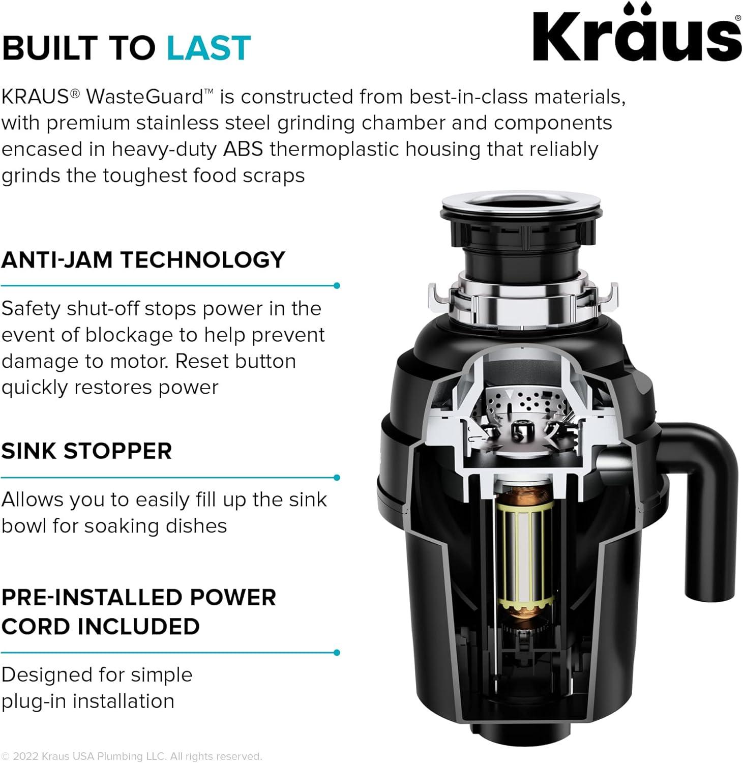 Black Stainless Steel Continuous Feed Garbage Disposal with Ultra-Quiet Motor