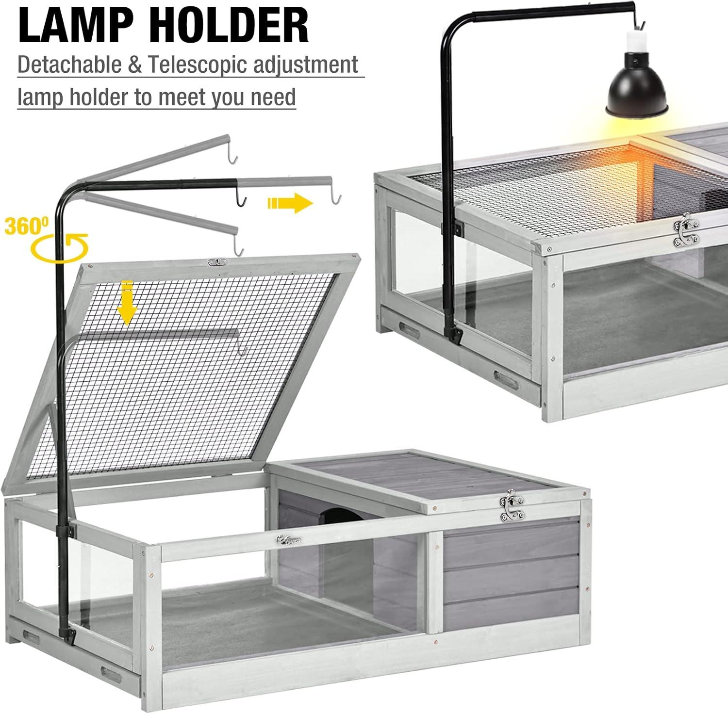 Gray Wooden Tortoise Habitat with Adjustable Lamp Holder