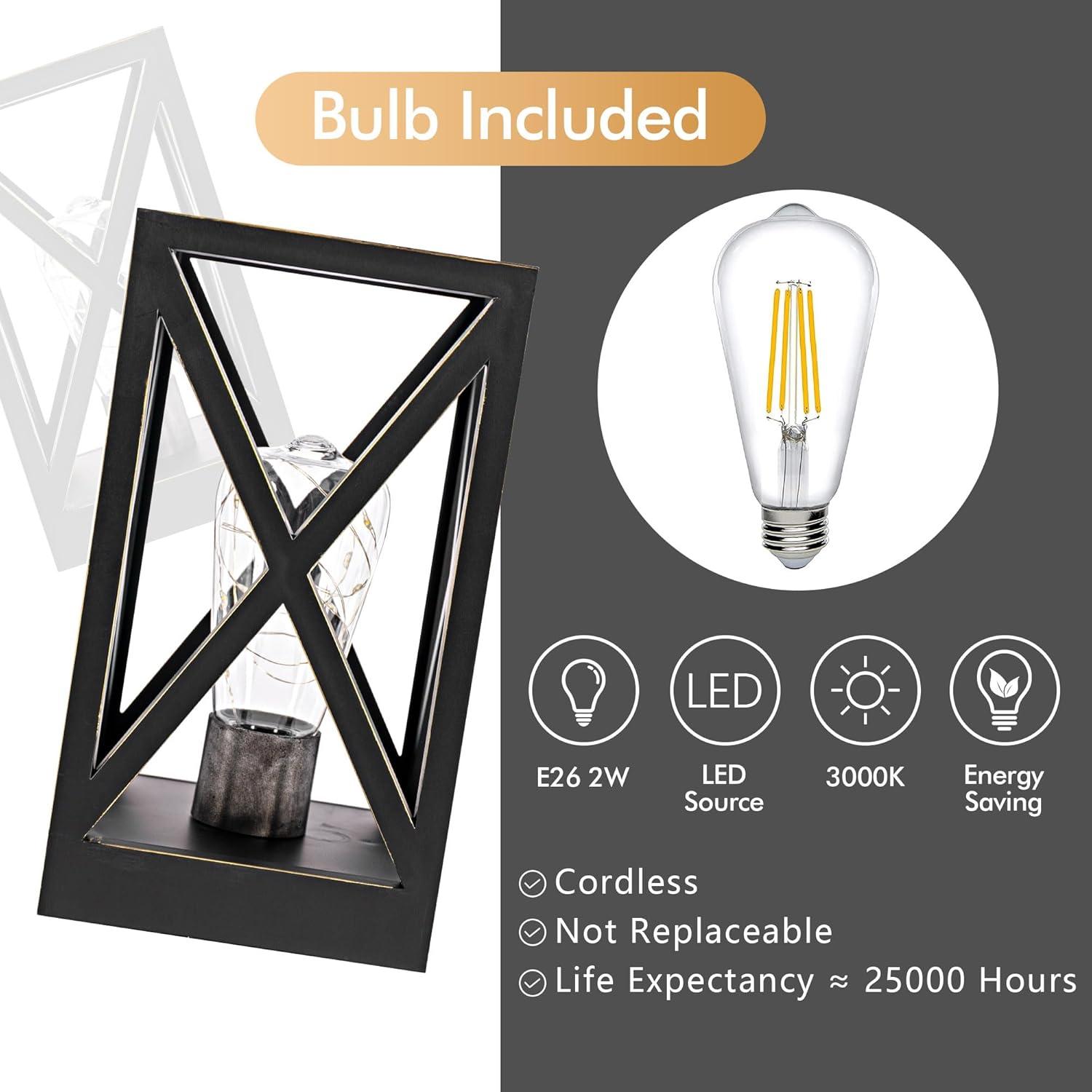 WINGBO 2 Pack Retro Battery Powered Table Lamps, Battery Operated Cordless Lamp Set, Portable Nightlight Decorative Light for Living Room Dining Room Bedroom Entryway Patio, Black & Gold Finish