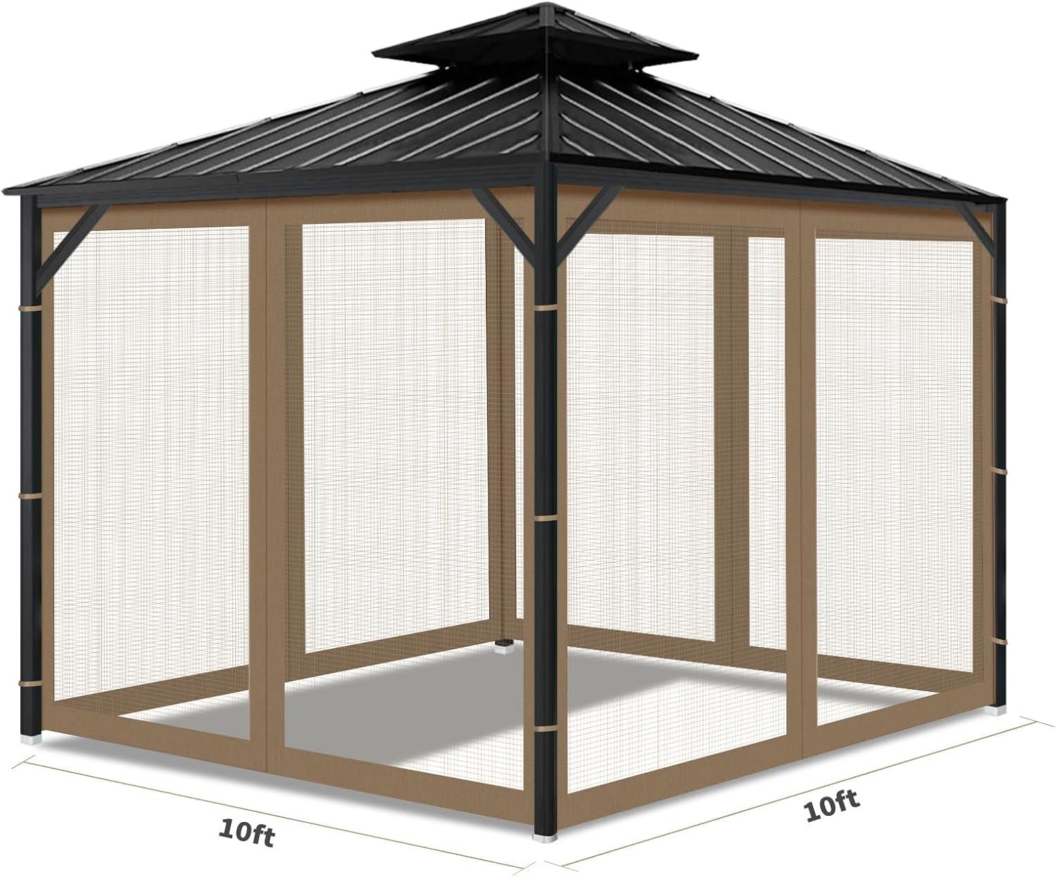 Brown Polyester 10'x10' Gazebo Mosquito Netting with Zipper