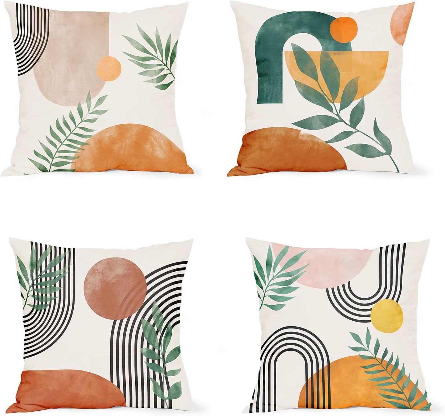 PEACNNG Mid Century Modern Throw Pillows Covers Abstract Boho Pillow Covers Geometric Minimalist Decorative Pillowcase 18x18 Set of 4 for Couch Home Sofa Bedroom