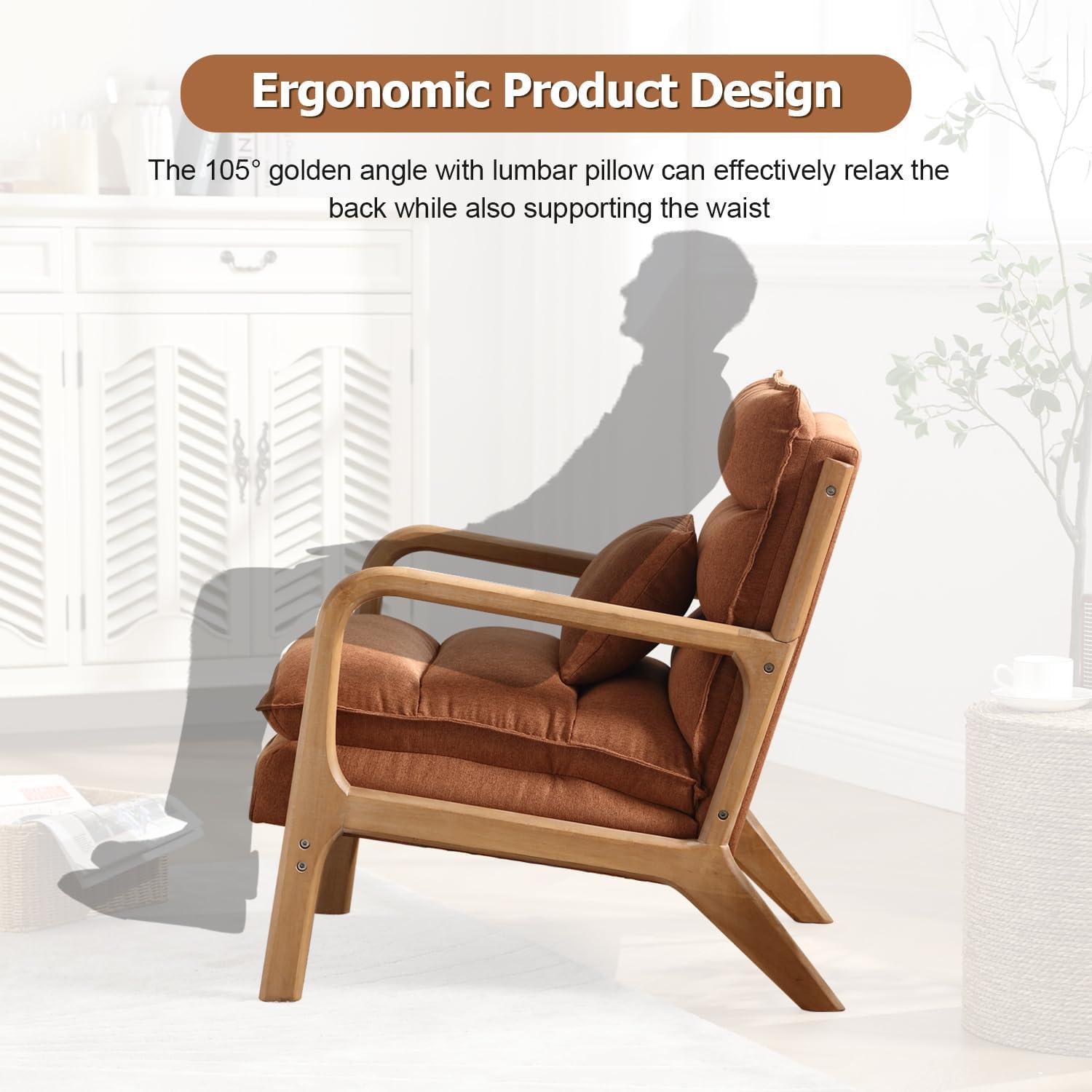 Karl home Accent Chairs Set of 2, Mid-Century Modern Chair with Pillow Upholstered Lounge Arm Chair with Solid Wood Frame & Soft Cushion for Living Room, Bedroom, Balcony, Beige