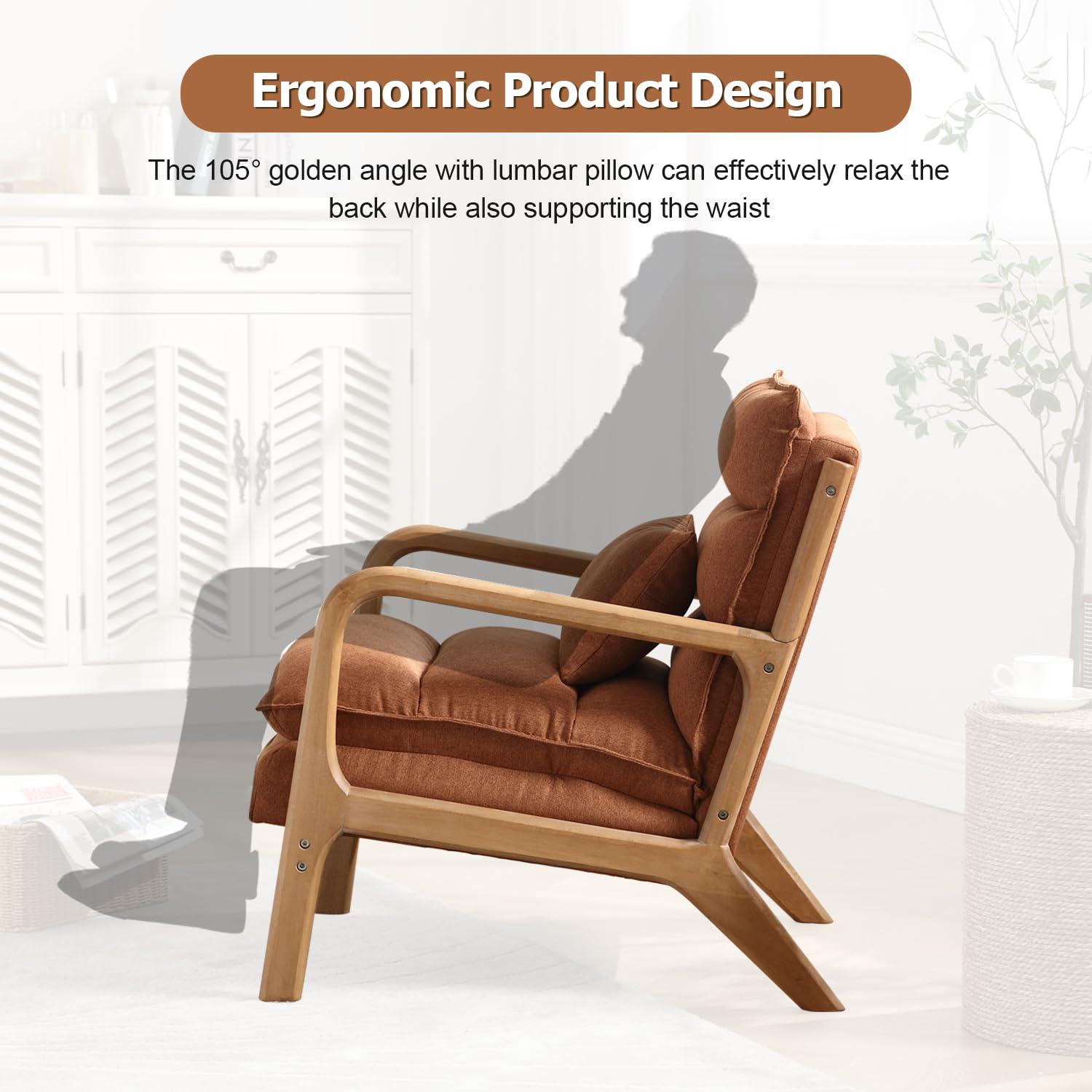 Karl home Accent Chairs Set of 2, Mid-Century Modern Chair with Pillow Upholstered Lounge Arm Chair with Solid Wood Frame & Soft Cushion for Living Room, Bedroom, Balcony, Beige