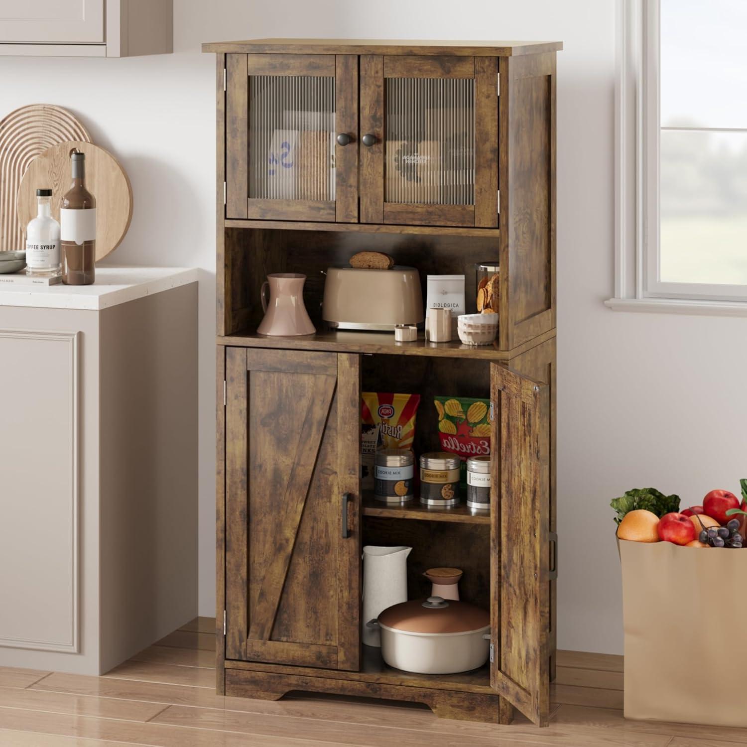 Bathroom Storage Cabinet, Freestanding Floor Linen Storage Cabinet with Doors and Shelves, Wooden Kitchen Pantry Storage Cabinet, Standing Cupboard, Storage Cabinet for Living Room