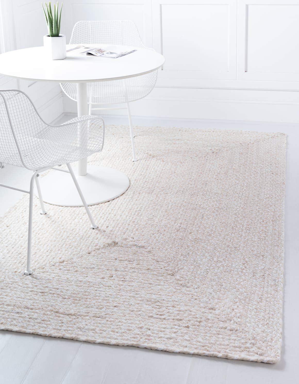 Unique Loom Braided Chindi Collection Area Rug - Layer (8' x 10' Rectangle Ivory/Beige)