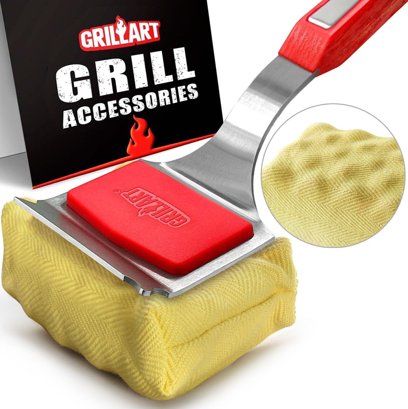 Red Bristle-Free Grill Brush with Scraper and Replaceable Head