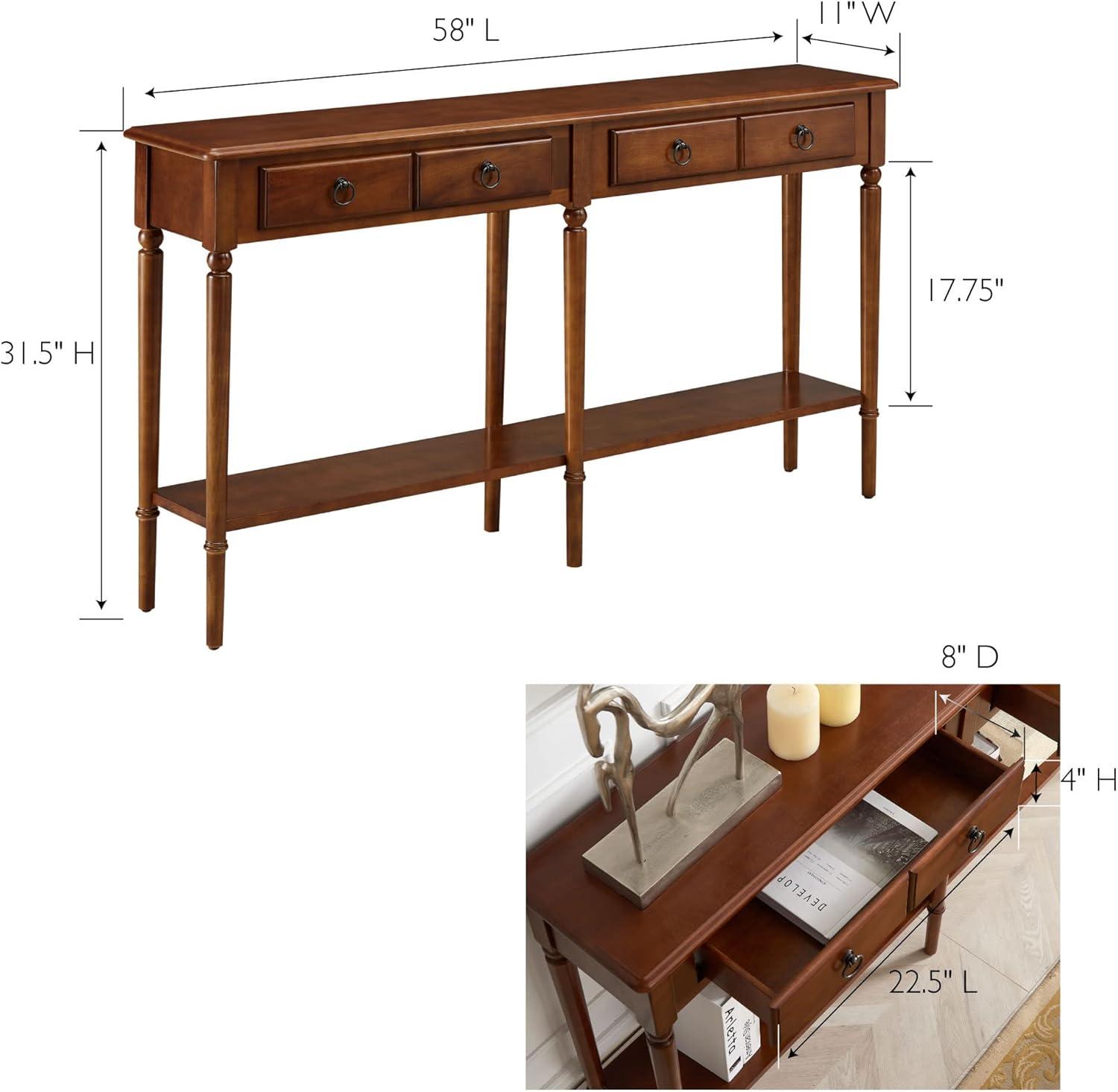 Leick Home 20028-PC Two Drawer Pecan Coastal Hall Console/Sofa Table with Shelf, Pecan