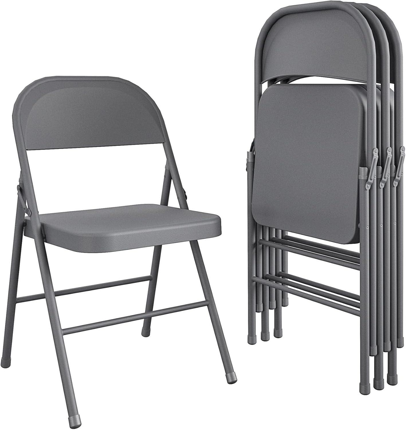 COSCO All- Steel Folding Chair, 4-Pack, Gray