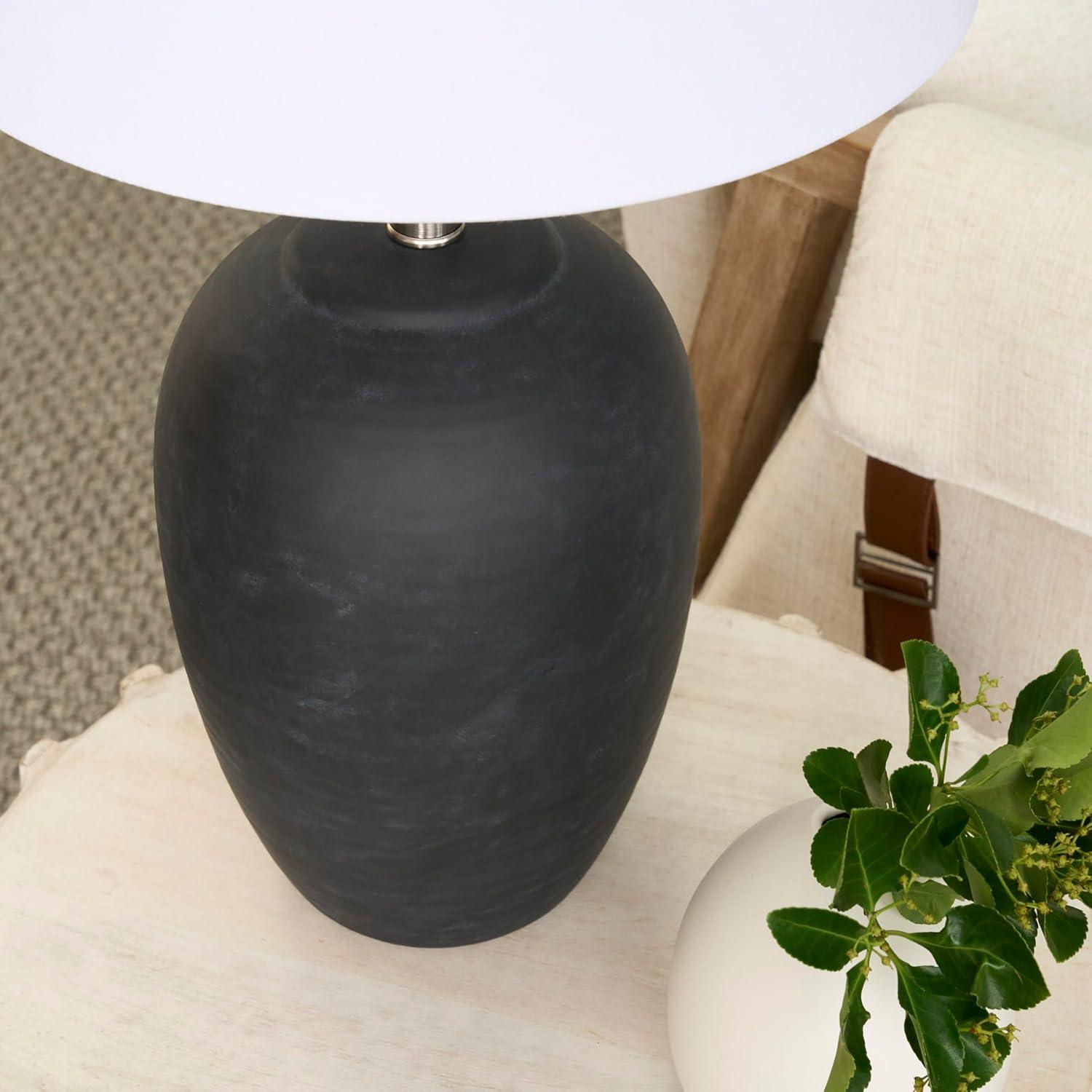 23" Black Ceramic Pot Table Lamp with White Drum Shade